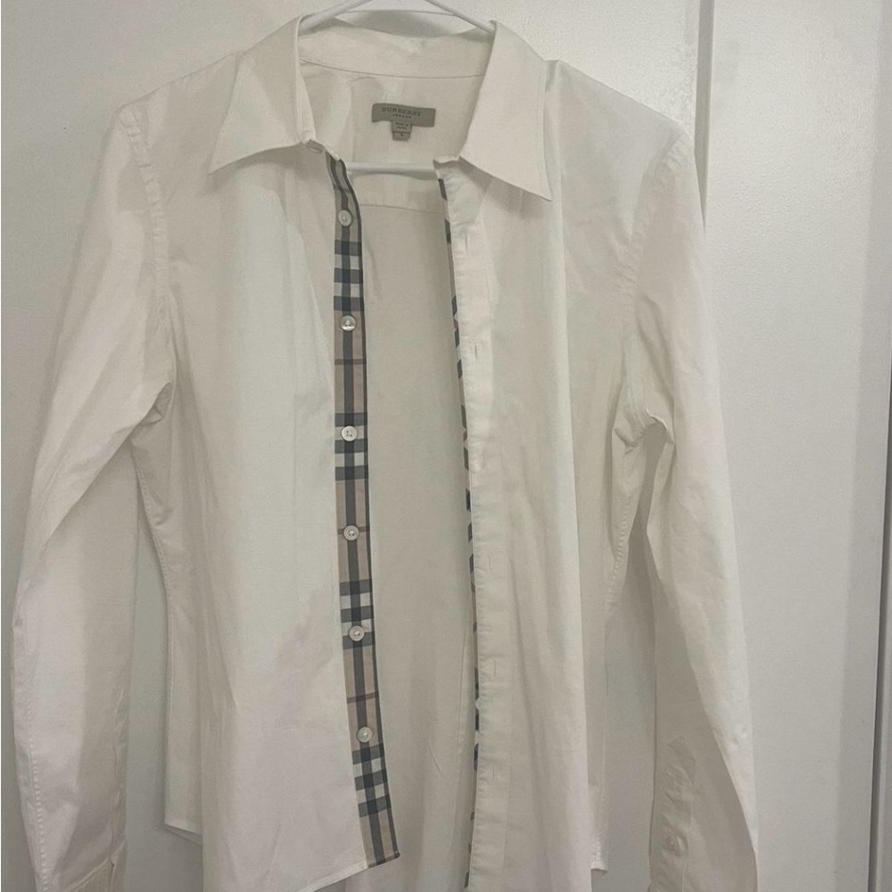 Burberry White Dress Shirt with Signature Check Trim